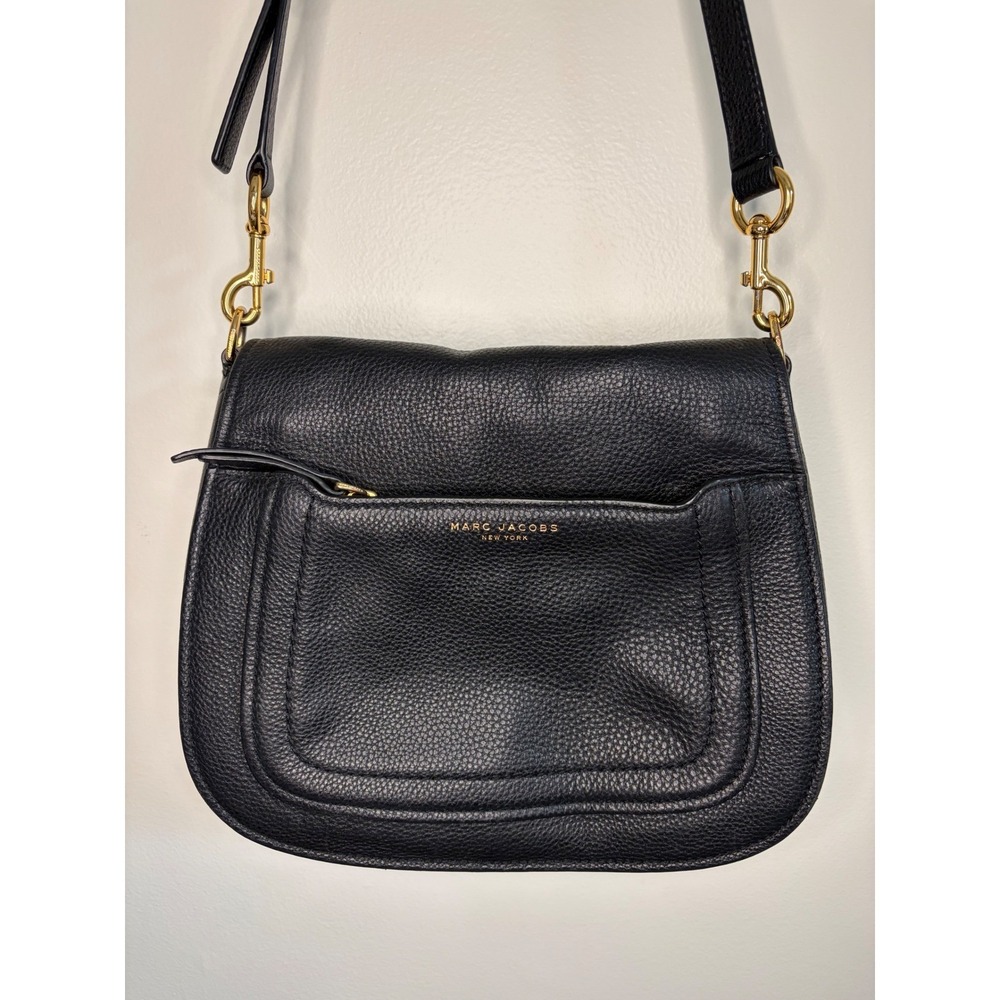 Marc Jacobs Empire City Messenger Crossbody Saddle Bag Black Pebbled Leather